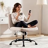 GERTTRONY Cross Legged Office Chair Armless Wide Seat Criss Cross Chair Fabric Vanity Chair Makeup Chair for Sitting,Reading(Mix Beige)