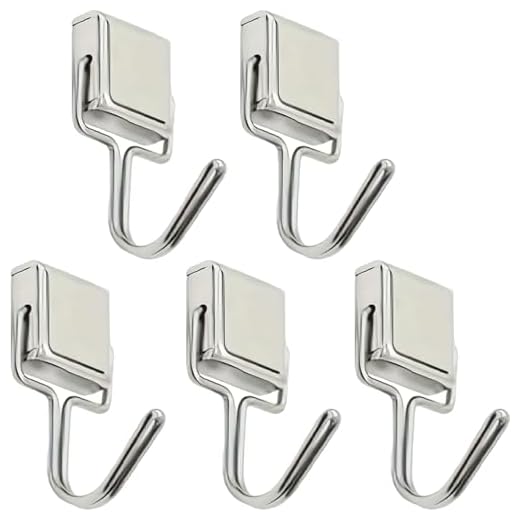 Silver Mini Square Hook, 10LB Strong Magnetic Hooks for Cruise, Grill, Towel, Indoor Hanging, Kitchen, Workplace, Office and Garage - 5 Pack