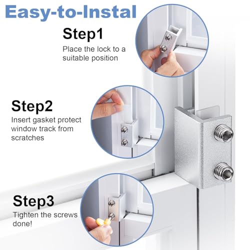4 Sets Sliding Window Locks with Key, Window Locks for Up and Down Windows,Easy to Install Vertical & Horizontal Window Security Locks,Adjustable Aluminum Window Stopper Lock(Silver)