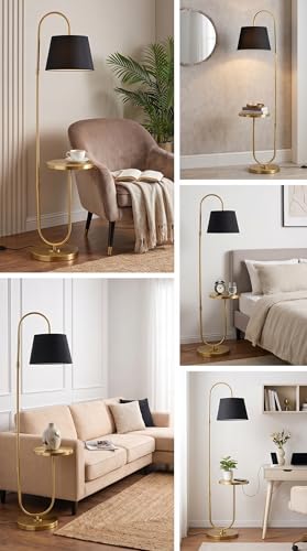 Image of Deco Crush Modern Table Shelf LED Floor Lamp Standing Antique Brass Gold Finish for Home Decoration,Living Room 5ft Height with Black Lampshade (Pack of 1)
