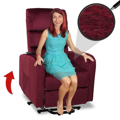 Fernsehsessel HWC-K62, Sessel Relaxsessel TV-Sessel, Liegefunktion Aufstehhilfe elektrisch, Metall Chenille - Bordeaux – Bild 5