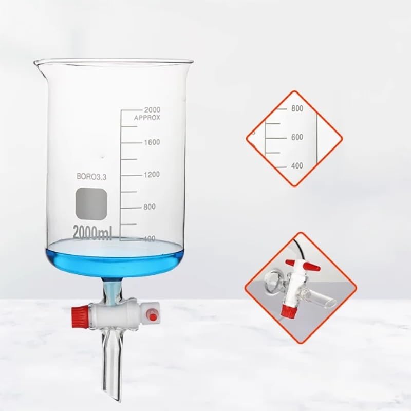 Matraz de vidrio de alto contenido en borosilicato Vaso de vidrio de borosilicato alto de perfil bajo con bomba de vacío de PTFE laboratorio de 500-5000 ml(500ml)