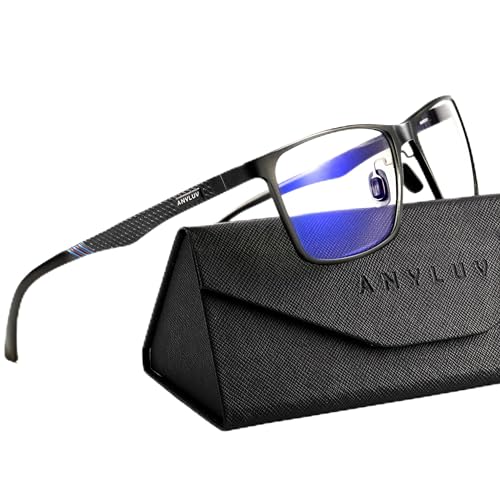 ANYLUV Blue Light Glasses Men, Metal Computer Gaming Glasses Black/Clear