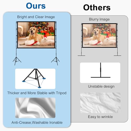Beamer Leinwand Mit Stativ, 100 Zoll Projektor Tragbare Outdoor Kino, Faltenfrei 16:9 HD Rear Front Garten Projektion Mit Tragetasche Für Camping Home Party Theater Nächte