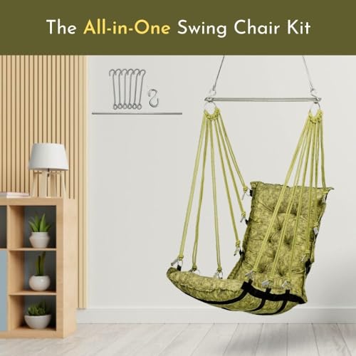 Image of Swingzy Make in India, Soft Leather Velvet Hanging Swing Chair, Jhula for Adults, Swing for Indoor /Outdoor, Home, Balcony & Garden, 200 Kgs Weight Capacity (Green, Free Hanging Accessories)(Cotton)