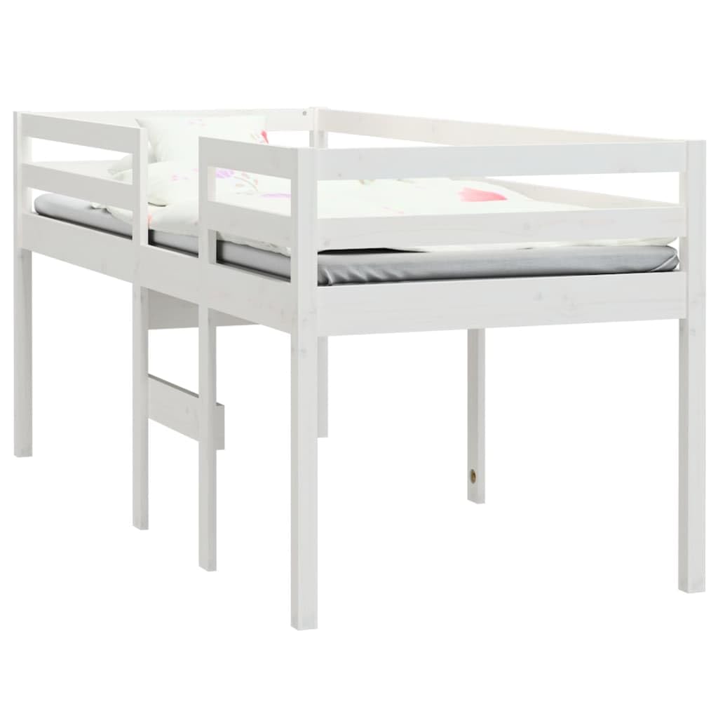 Cama alta blanca de 80 x 200 cm de madera de pino maciza, estructura de cama robusta para niños y jóvenes, mueble de dormitorio que ahorra espacio, diseño seguro con escalera y barandilla