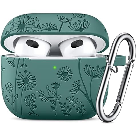 Lerobo for AirPod Case 3rd Generation Cover with Keychain Accessories, Flower Engraved Case Silicone Skin Cover Compatible with Apple AirPod 3rd Generation Case Full Protection, Front LED Visible Cover