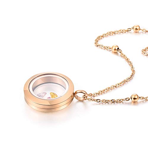 Everlead 10 Pcs Rose Gold Charms Locket 316L Stainless Steel Pendant Necklace Including Chains And Colorful Zircon (Locket Diameter: 30Mm) #TOP2
