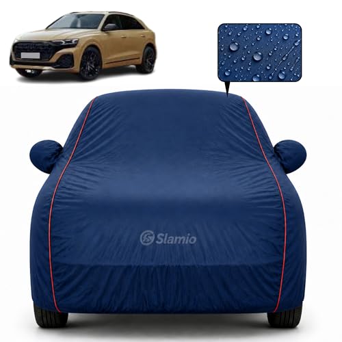 Image of Car Cover for Audi Q8 | 100% Waterproof & Dustproof Heavy-Duty 3-Layer Car Body Cover | All-Weather UV, Heat & Sun Protection | Custom Fit | Mirror & Antenna Pockets | Navy Blue