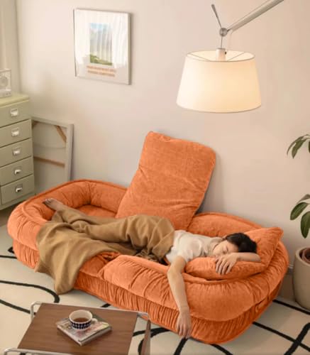 Image of 1 Seater Luxurious Human Dog Bed for People and Adults|Velvet Recliner Lounge Style Soft Human Dog Sofa with Plush Cushioning for Reading and Relaxation (Velvet Fabric, Orange)