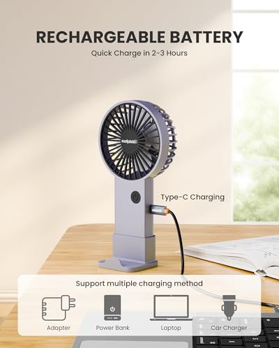 Image of Mini Portable Handheld & Desktop Fan with Phone Holder, 3-Speed Adjustment, Type-C Charging (Cable Included), Silent Compact Travel Fan for Office, Desk, Home & Outdoor Use (SAL-TF01 - Blue)