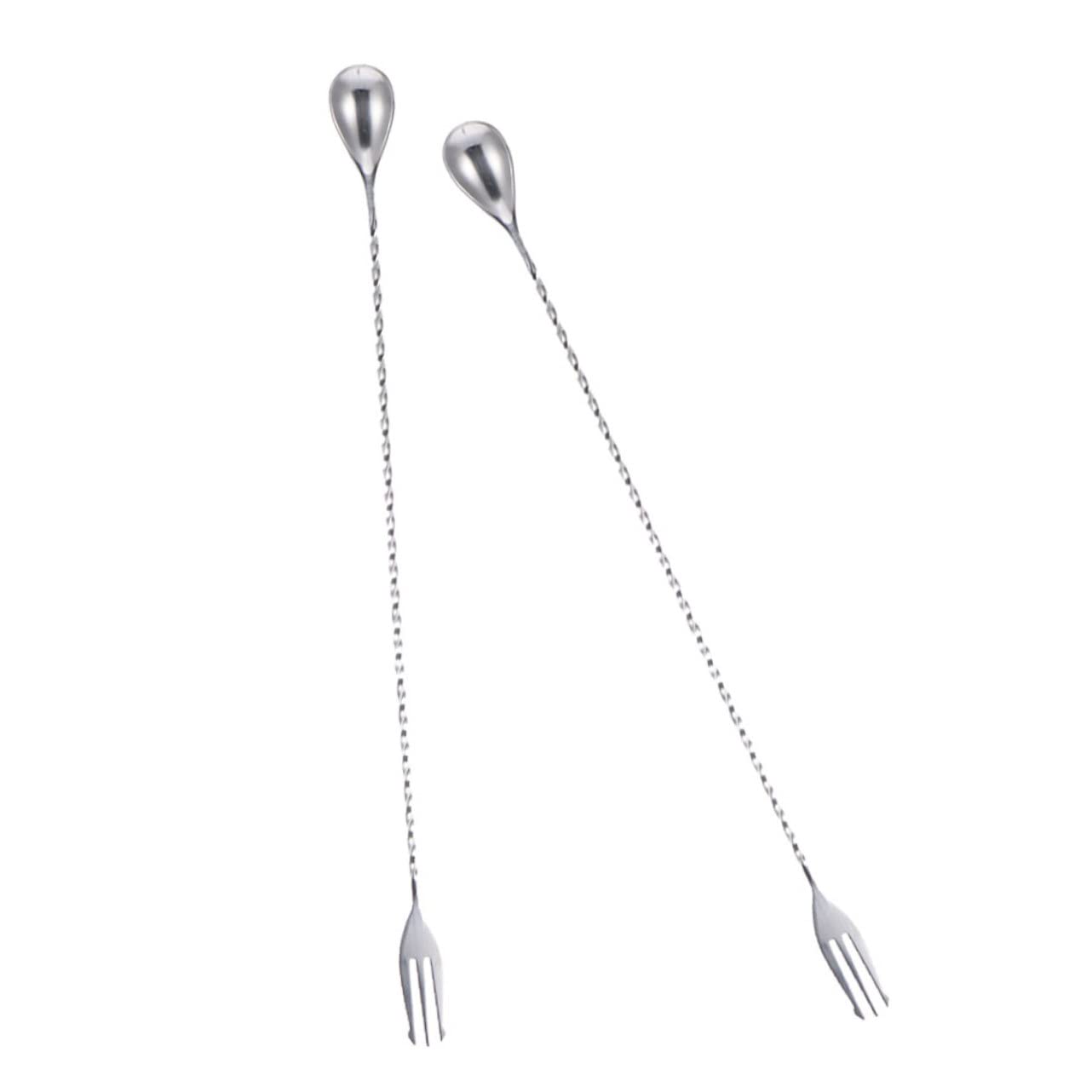 Healifty 2Pcs Cocktail Stirring Spoons Long Handle Stainless Steel Drink Stirrer Multi Function Mixing Sticks for Cocktails Ice and Beverages