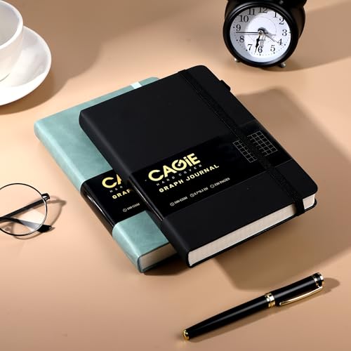 Diario A5 tapa dura de piel CAGIE con papel cuadriculado para trabajo negro 2
