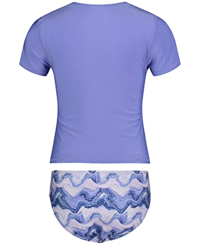 Image of Under Armour Girl's Short Sleeve Rashguard Surf Shirt and Swim Bottoms Set, UPF 50+ Sun Protection, Quick-Dry Bathing Suit