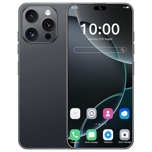 I16 PROMAX unlocked phone, Android 14 4GB,6.8-inch high-definition AMOLED screen smartphone, 4500mAh battery, facial recognition/5G/photo/GPS phone (Titanium black,128)