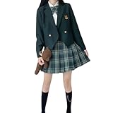[ＮＯＭＳＯＣＲ] 卒業式 スーツ 女の子 5点セット フォーマルスーツ 子供スーツ キッズスーツ 子供服 中学生 高校生 ジャケット ブラウス スカート リボン jk制服 入学式スーツ (M, グリーン)