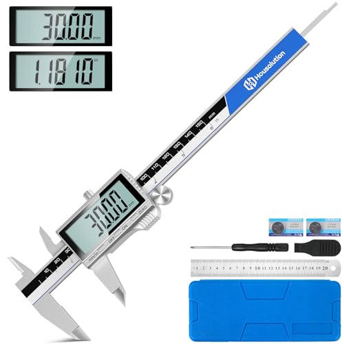 Housolution Digital Caliper, 6Inch Caliper Measuring Tool with Large LCD Screen, Inch/MM Switch, 4 Measuring Ways, Stainless Steel Micrometer Vernier Caliper with Splashproof Screen for Woodworkers