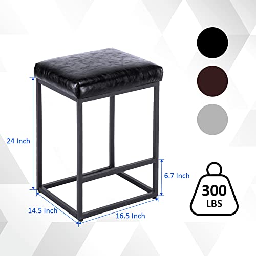 YOUDENOVA 24" Counter Height Bar Stools Set of 2, Modern Stools for Kitchen Counter, Leather Counter Chairs with Thick Cushion & Sturdy Chromed Metal Steel Frame Base (24 Inches, Black) - Image 6