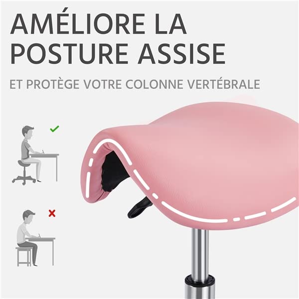 Abician Tabouret Selle de Cheval à roulettes Réglable en Hauteur 45,5-60 cm Rose pour Salon de Beauté Coiffure
