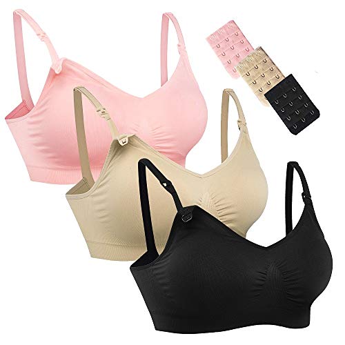 iMixCity Lot de 2/3 Soutiens-Gorge Maternité Allaitement sans Couture avec Extendeurs & Clips (Nude & Rose & Noir, X-Large)