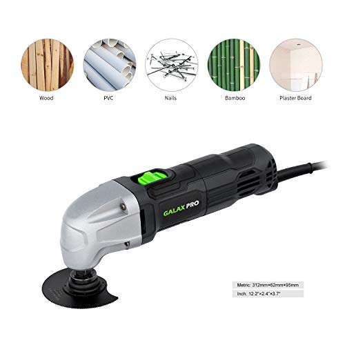 GALAX PRO 22000 OPM 1.5A Oscillating Multi Tool, 3 Degree Oscillating Angle with 3 Pieces Saw Blades, 1 Piece Semi Circle Blade Sanding Plate, 6 Pieces Sanding Papers for Sanding, Grinding