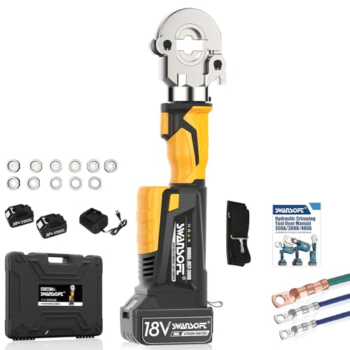 SWANSOFT Electric Hydraulic Crimping Tool,6Ton 6AWG-600MCM Rechargeable Hydraulic Crimper for Cu/Al Terminal, Crimp 20000 Times Wire Cable Lug Crimping Tool Kit (300B-Yellow)