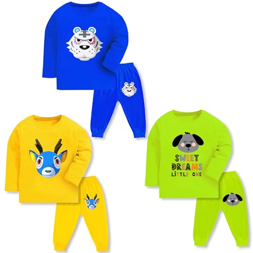 Image of TS LAVI TAVI Trendy Printed Unisex Cotton Apparel Full Sleeve T-Shirt Pyjama Track Pant Combo for New Born Baby Kids Boy and Girl Clothing Set (Pack of 3) (3, Combo 6, 3 Months - 6 Months), Assorted