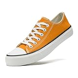 xinran & shengli Men Women Canvas Shoes Ladies Lace Up Low Top Sneakers Fashionable Classic Walking Sneakers Yellow Size 6