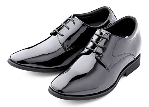 Image of Calden Men's Invisible Height Increasing Elevator Shoes - Black Patent Leather Lace-up Formal Tuxedo Oxfords - 3 Inches Taller - K911929 - Size 6.5 D(M) US