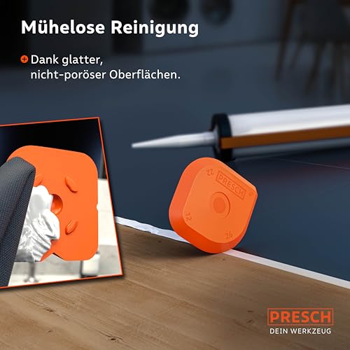 Presch Fugenglätter inkl. Fugenentferner - 6tlg. Kompaktset mit Box - Makellose Fugen dank extrem gerader Kanten - Spezialnoppen für leichtes Aufheben - Ideal für Dichtstoffe wie Acryl, Silikon uvm