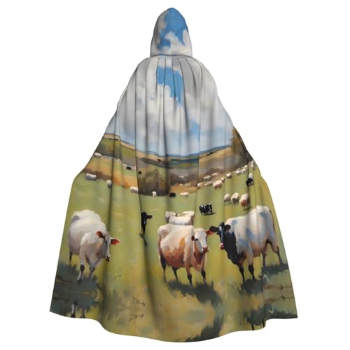 Cape de fête pour homme et femme longue cape à capuche imprimée