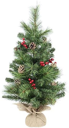 Mr Crimbo 2ft Desktop Christmas Tree 60cm Decorated Pine Cones Berries Hessian Cover Base