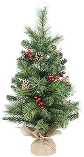 Mr Crimbo 2ft Desktop Christmas Tree 60cm Decorated Pine Cones Berries Hessian Cover Base