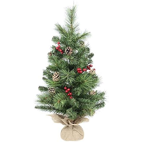 Árbol de Navidad de Escritorio de 60 cm Decorado con Conos de Pino Bayas de arpillera Cover