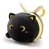 LSYDCARM Black Cat Bee Plush Pillow, 8' Cute Black Cat Honeybee Stuffed Animals, Kawaii Bee Cat Plushie, Soft Stuffed Bee Cat Plush Hugging Doll Toy for Kids Girls Boys Birthday Christmas