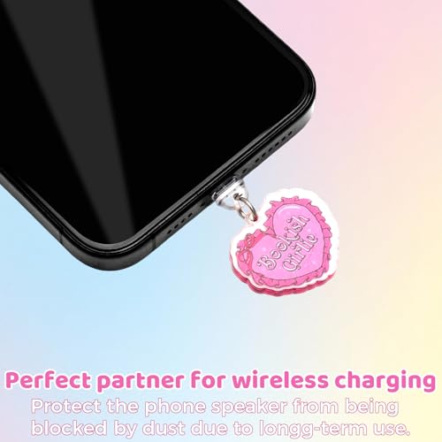 Juego de 9 Charms con Tapón Antipolvo USB C, Tapón Protector Acrílico de Doble Capa con Colgante Colorido + Correa Rosa Accesorio para Teléfonos Móviles Tabletas Lectores de eBooks y Regalo Original - imagen 4