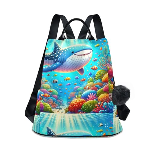 Sac à dos pour femme voyage et shopping à motif baleine et récif corallien
