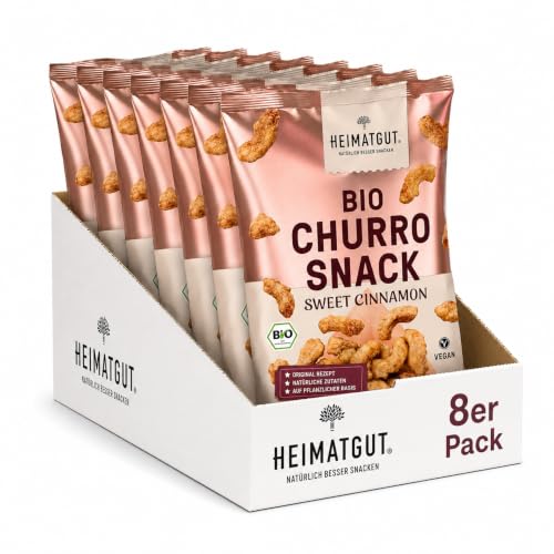 HEIMATGUT Bio Veganer Churro Snack Sweet Cinnamon | Knuspriger Zimt-Snack nach Churro-Art | Mit Bio-Zutaten | Ohne Palmöl & Gentechnik | 100% natürlich & vegan | Süßer Snack für unterwegs | 8 × 65 g