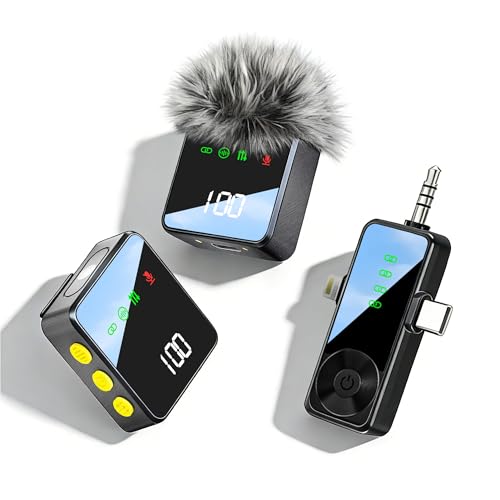 Gicorino 3-in-1 Wireless Lavalier Microphone for iPhone Android Cameras - Mini Microphone with Digital Display & Noise Reduction 20H Battery Life Mic for Video Recording TikTok YouTube Vlogging