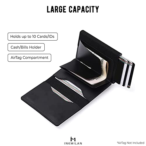 Image of INKMILAN Men's Slim Airtag Pop-Up Wallet Version 2 Credit Card Holder, RFID Blocking Anti-Loss Money Purse Ideal Gift for Men (No AirTag Included) (Black)