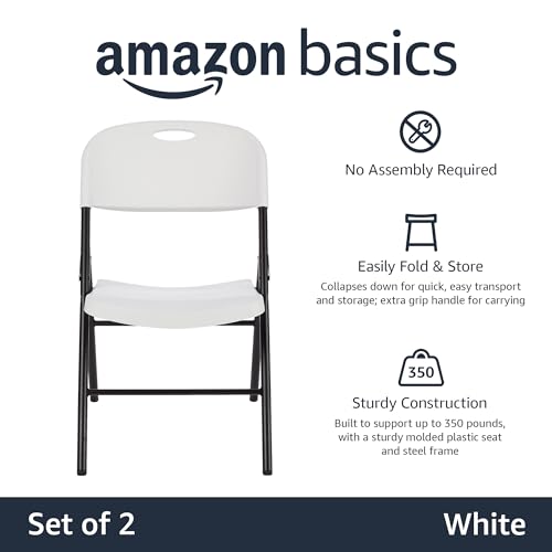 Amazon Basics Folding Plastic Chair, 350-Pound Capacity, White, 2-Pack - Image 5