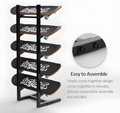 Metal Floor-Standing Display Rack for Skateboards and Skis - Space-Saving Organizer for Sports Equipment Storage