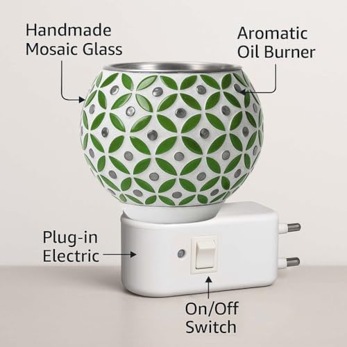 Image of Kapoor Dani Electric Camphor Diffuser /Bakhoor Aroma Oil /Dhoop Burner /Home Fragrance Room Freshener /Night Lamp for Office On /Off Button for Heating (Green)