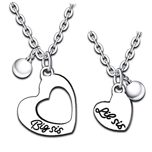 Nimteve Big Sis Lil Sis Necklaces Set for 2 Big Sister Little Sister Necklace Chain Best Friends Gifts Heart Pendant Necklace Set Friendship Gifts Jewelry Christmas Gifts