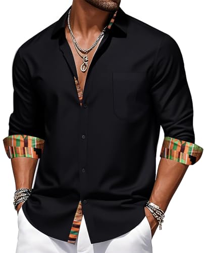 Barry.Wang African Printed Dress Shirt for Men Formal Button Down