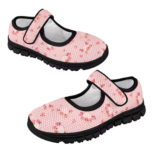 Girls Mary Jane Dress Shoes School Uniform Shoes Casual Anti-Slip Mesh Sneaker with Magic Sticker