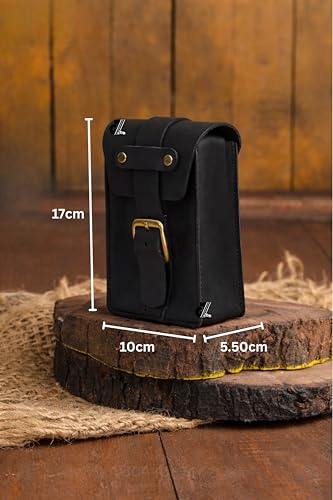 Image of Genuine Leather Motorcycle Tank Strap with Pouch Compatible with Royal Enfield Hunter 350 (Black)