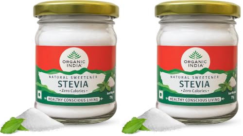 Image of A TATA Product - Organic India Stevia Powder - 75g | Plant-Based Natural Sweetener | Zero Calories | Sugar-Free | Low Glycemic Index (Pack of 2)