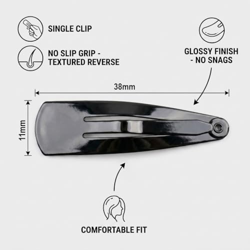 Image of Glaze Black Snap Hair Clips, Glossy Finish Metal Medium Tic Tac Clips for Women, Pack of 12