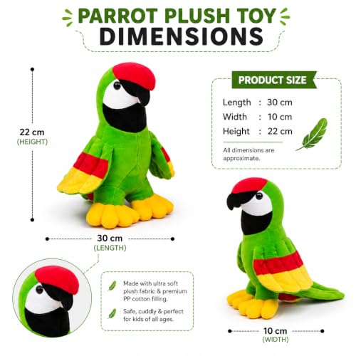 Image of Parrot Soft Toy - 30cm | Ultra Soft Teddy Toys for Boys & Girls | Birthday Gift, Baby Toy, Home Deco